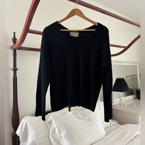 Everlane Black Cashmere Rib V-Neck Pullover Sweater